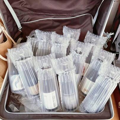 10pcs/Set Red Wine Bottle Air Cushion Protective Bags, Inflatable Air Column Foam Bags With Air Pump, Suitable For Red Wine, Beer, Wine Glasses, Ideal For Wine Transportation And Travel Packing
