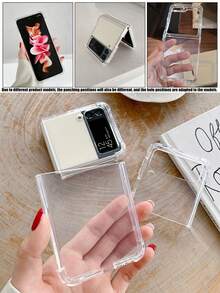 TPU Minimalist Transparent Crystal Flip Protective Case, Suitable For Samsung Galaxy Z Flip 7/6/5/4/3, Anti-Fall Anti-Yellowing Phone Protective Cover - Clear - View 5