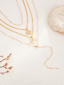 4pcs/Set Ocean Holiday Style Shell & Flower Pendant Y-Necklace, Elegant Luxury Beach Vacation, Casual Daily, Party, Couple Date, Women's Festival Birthday Versatile Jewelry Gift (Faux Pearl Quantity Random, Actual Length May Vary) - Necklace - View 5