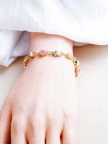 1 pièce Nouveau bracelet en alliage à double couche avec rose et tulipe en émail dans le style Ins pour femmes, bijou fait main avec chaîne en forme de cœur multicolore DIY - tulipe - View 2
