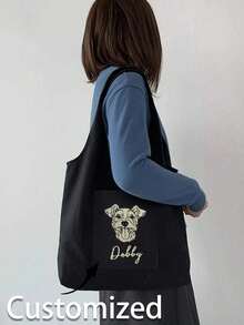 Sac fourre-tout personnalisable avec portrait d'animal de compagnie & nom, grand sac à main pour femmes avec petite poche, sac fourre-tout de voyage et d'école personnalisé avec photo DIY - Multicolore - Voir 2