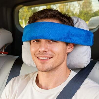 1 Adjustable Headrest Strap, A Must-Have For Travel | Comfortable, Easy To Store, Universal Size, Polyester Material, Sponge Filling.