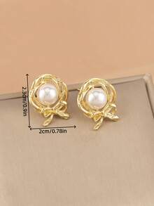 1 Pair Elegant Fashionable Minimalist Delicate Versatile Hollow Butterfly Faux Pearl Earrings, Suitable For Women's Daily And Holiday Wear - Hollow Bow - View 7