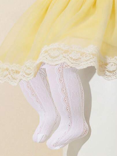 1 Pc Of Female Infant Princess Heart-Shaped Hollow Mesh Breathable And Comfortable Pantyhose Suitable For Daily Life Or Gatherings