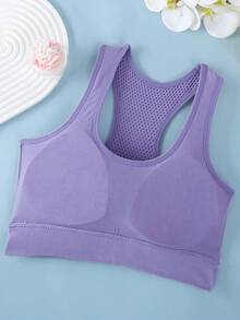 Sujetador deportivo para mujer, top corto con espalda de tirantes para yoga, fitness y running - Morado Violeta - Ver 4