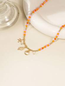 1件简约海星贝壳仿珍珠吊坠项链，搭配人造水晶珠，适合女性日常佩戴、度假、派对、海滩等场合。 - 彩色 - 查看 2