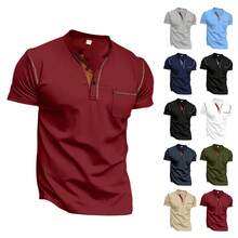 Neu 2026 Herren Kurzarm-T-Shirt Schnelltrocknendes lässiges Henley-Polo im amerikanischen Stil - Armeegrün - Übersicht 3
