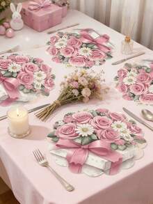 4 Stück Vintage Rose runde Leinen Tischsets, romantische Blumen Tischsets, Hochzeitsparty Zubehör, Jahrestags Dekoration, Frühlings Party Dekoration, Esszimmer Tisch Dekoration, Feiertags Dekoration, waschbare & pflegeleichte Tischsets, Picknick Matten, Küchen Tischsets, Heimdekoration, Essens Zubehör, Frühlings Party Zubehör, Familien Zusammenkunft, Geburtstags Party Dekoration, Outdoor Ess Dekoration, Muttertags Dekoration - Pink - Übersicht 4