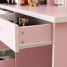 Makeup Vanity Set With Intelligent Touch LED Lighted Mirror, 5 Drawers, 4 Storage Shelves, And Cushioned Stool – Modern Dressing Table With Upgraded Crystal Handles And Smooth Drawer Slides - Pink-with light - 查看 8