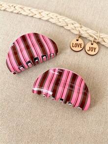 1pc Korean Retro Striped Acrylic Hair Clip, Blue And Coffee Color Elegant Hair Accessory, Suitable For Daily, Wedding, School, Party And Holiday Occasions - Multicolor - View 3