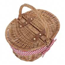Red Hamper Small Light Steamed Wicker Double Lidded Oval Picnic Shopping Basket - Red and White - View 3