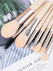 SEPROFE 8支迷你化妆刷套装，优质木柄，超柔软刷毛，包含腮红刷、粉底刷、眼影刷、眉刷、睫毛刷、唇刷，便携式旅行化妆工具 - 杏色 - 查看 4