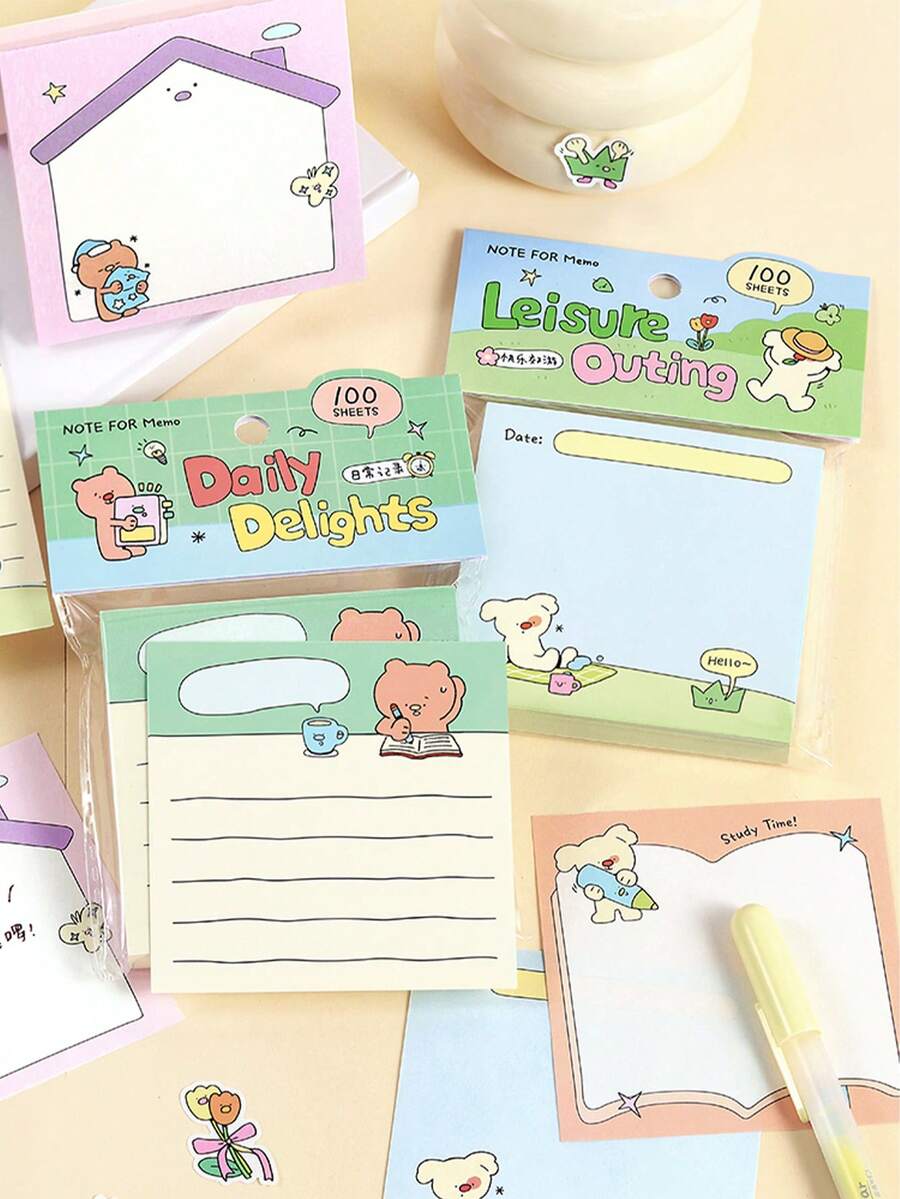 1 Gói. Giấy ghi chú hình động vật dễ thương. 100 tờ/gói. Chất liệu dễ thương để viết nhật ký, ghi nhớ và làm sổ tay hàng ngày. Văn phòng phẩm. - 3,14*3,14 inch - Xem 1