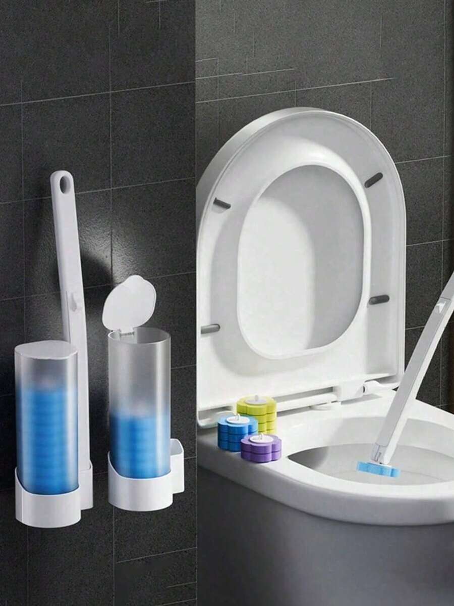 一套一次性马桶刷清洁套装，可溶解马桶刷套装，配有可替换刷头，马桶刷套装包含收纳盒和替换刷头，深度清洁和浴室维护用品，浴室配件，家居，卧室，浴室收纳，马桶刷