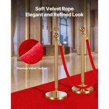 2 Pcs Red Velvet Stanchion Ropes, 5 Ft Crowd Control Stanchion Red Velvet Ropes With Gold Hooks, Post Queue Barrier Carpet Rope For Carpet Events Movie Theaters Grand Openings Hotels Party - Gold Hook & Red Velvet 2-piece Set - View 2