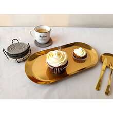 Oval-Shaped Metal Tray (Gold), Christmas Gold Plate, Fruit Plate, Dessert Plate, Snack Plate, Salad Plate, Cake Plate, Suitable For Restaurant, Kitchen, Dining Table, Christmas - Multicolor - View 7