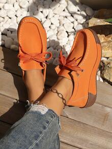 Black Square Toe Thick Sole Shoes, Elegant & Versatile, Multiple Colors Available, Ideal For Daily Wear & Parties, Stylish & Easy To Match. - Orange - View 2