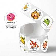500pcs Cartoon Encouragement Doodle Roll Stickers, 1 Inch Round 8 Patterns, For Envelopes, Magazines, Phone Cases, Water Bottles, Computers, Helmets, Scrapbooks, DIY Decoration, Holiday Party Gift Packaging, PVC Self-Adhesive Sealing Stickers - Cartoon Encouragement Stickers - View 2