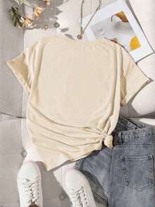 1pcs New Plus-Size Women's T-Shirts Women's Fun Printed Short Sleeve T-Shirt Graphic Tees Women TopsRound Neck Loose Fit T-Shirt - 杏色 - 查看 2