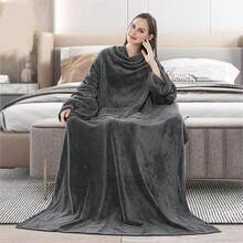 Blanket With Sleeves For Adult Women Men, Robe Blanket Gift Soft Warm Wearable Blanket Fleece Wrap Throw - Dark Grey - View 2