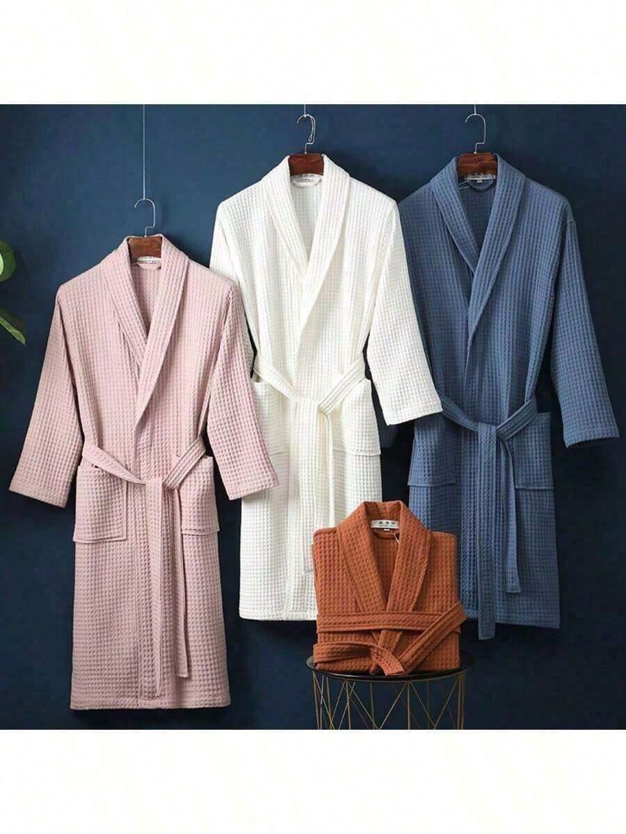 1pc Waffle Bathrobe, Unisex Adult Kimono Robe, Spring/Summer Yukata, Hotel/Spa Robe, Absorbent & Quick-Dry, Loose Fit, Multi-Color, Bathroom & Home Essentials - 多色 2 - 查看 1