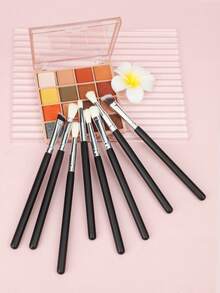 8件套眼部化妆刷套装，包括细节刷、晕染刷、黑色眼影刷 - 彩色 - 查看 2