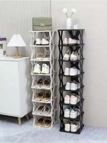 1pc 9/6/3-Tier Vertical Shoe Rack, Space Saving, Narrow Shoe Rack, Small Shoe Rack, DIY Freestanding Shoe Organizer, For Entryway, Closet, Hallway, Easy To Assemble & Sturdy, Black And White, Plastic, With Consumables - Multicolor - View 5