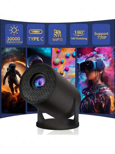 1 جهاز عرض محمول، تركيز سريع، تقنية LED، تصحيح الميل وضبط زاوية 180 درجة - مسرح منزلي مدمج، مكبر صوت مدمج، إدخال USB/طاقة - متوافق مع الهواتف الذكية والأجهزة اللوحية والأجهزة المحمولة - مناسب للاستخدام المنزلي والمكتبي والعرض أثناء السفر