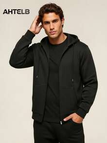 AHTELB 新款男士休闲轻便夹克，男士时尚百搭棒球领运动服夹克 - 黑色 - 查看 1