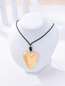 1pc Fashion Casual Metal Heart Knot Pendant Necklace, Daily Wear Accessory - Yellow Gold - View 2