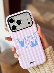 GIIPPA 一款粉白条纹搭配酒红色比基尼图案的 17 Pro Max手机壳，也适用于16 Pro Max、15 Pro Max、14 Pro Max，韩版时尚趣味手机壳，兼容 11/12/13/14/15/16 Pro Max Plus，优雅设计男女皆宜，是圣诞节、情人节、复活节、婚礼季和生日送给女友的理想礼物。 - 粉色 - 查看 4