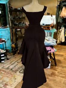 Vestido elegante y sexy de tirantes finos para mujer LADYMUSE, vestido ajustado con cintura ceñida, vestido con volante asimétrico en el bajo, vestido para fiesta/cita nocturna [Cinturón no incluido] Verano - Café integral - Ver 2