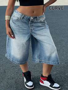 Plus Size Bermuda Shorts With Light Wash, Straight Leg Design With Pockets And Zipper, Creating A Fresh And Stylish Look Casual Summer - Light Wash - View 6