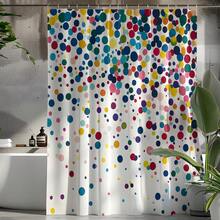 1pc Polka Dot Colorful Printed Shower Curtain, High Quality Home Decor Curtain, Modern Versatile Bathroom Matching, All Season Shower Curtain With 12 Hooks - S2191 - View 1