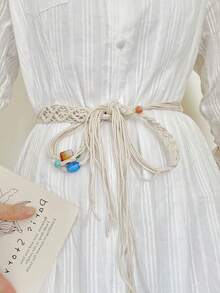 1pc Bohemian Woven Tassel Waist Rope, Beige For Women - Beige - View 1