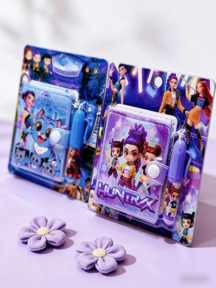 1/2件套K-POP主题文具套装，包含迷你笔记本、笔、卡通钥匙扣和DIY贴纸，高品质实用学习/办公用品，适合记笔记、写日记、手工制作，是粉丝、学生和饰品爱好者的理想礼物。 - 彩色 - 查看 1
