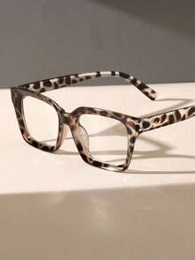 1 par de gafas de mujer con marco cuadrado de plástico transparente de moda, adecuadas para la escuela, la lectura diaria, la protección ocular, con estampado de leopardo, accesorios de gafas para mujer - Multicolor - Ver 5