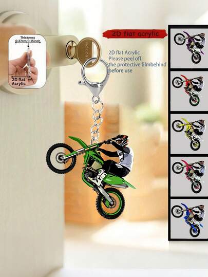 2D平面1/6比例摩托车手持钥匙扣 - 可爱动漫骑士亚克力钥匙扣挂件，适用于钥匙扣、背包配件和手机挂件，非常适合车钥匙和耳机，可用作包包挂饰、汽车挂饰、包包装饰 | 趣味设计 | 亚克力材质