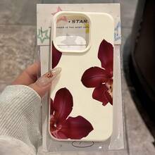 1pc White Matte Minimalist Lens Protection Deep Red 3 Burgundy Orchid Flower Pattern Phone Case, Personalized Compatible With IPhone 16 Pro Max, 17/16/15/14 Plus/13/12/11, Air, Compatible With Samsung Series, International Version,  Not The Domestic Version - Multicolor - View 2
