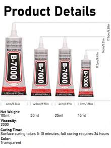 B-7000 水钻胶，15/25/50/110毫升（3.7液盎司），透明超强珠宝级胶水，防水柔韧工业工艺胶，适用于织物、手机、珠宝制作 - B7000膠水 - 查看 3