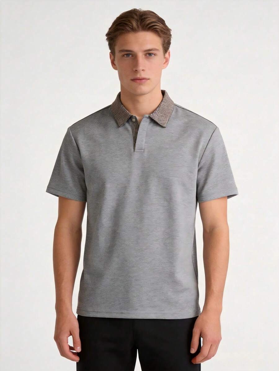 Men's V-Neck Casual Short Sleeve T-Shirt, Grey - Grey - View 1