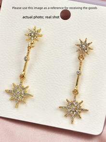 八角星长耳环，闪耀优雅，金属质感，网络爆款，时尚高端，轻奢，小众耳环 - 金色 - 查看 3