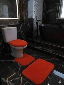 3-Piece Fluffy Fluffy Furry Bathroom Set - Red - View 2