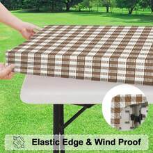 1pc Soft, Fashionable & Elegant Brown & White Plaid Tablecloth, Machine Washable & Easy To Clean, Suitable For Dining Table / Coffee Table / Desk / Picnic Table, Brightens Dining Atmosphere, Home Textile - A - View 6