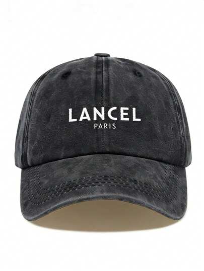 1pc "LANCEL Paris" & World Map Graphic Baseball Cap - Minimalist White Print Design, Fashionable Casual Style, Black Papa Truck Driver Hat, Breathable & Comfortable, Solid Color Retro Dad Hat, Adjustable Size, Unisex Youth Skateboard Cap, City Boy Style, Suitable For Sports, Hiking, Fishing, Hunting, Ideal Gift For Parents, Birthday, Holiday