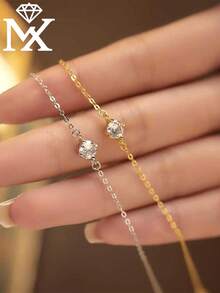 SYMFNY 1pc S925 Sterling Silver Single Diamond Bracelet, Minimalist Classic Diamond Design, Suitable For Daily Wear, Commute, Dates And Gatherings - Bracelet - View 2