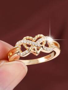 1 pieza Anillo de mujer con diseño delicado en forma de corazón con circonita cúbica, regalo para ocasiones especiales - Multicolor - Ver 3