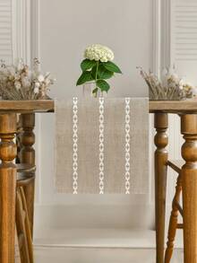 1pc Bohemian Style Woven Striped Linen Tablecloth, Available In Multiple Sizes, Suitable For Family Dining, Kitchen Decor, Home Decor, Outdoor Party And Restaurant Decoration, Textured Linen Appearance - Multicolor - View 3