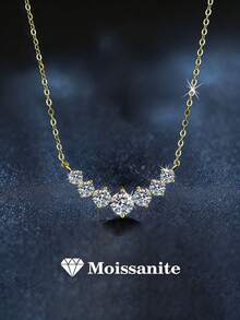 1pc Elegant Luxury 925 Sterling Silver 1.1 Carat Moissanite Smile Necklace, Suitable For Women's Daily Wear, Party, Vacation, Mother's Day, Wedding Season, Bridesmaid Gift, Wedding Anniversary Jewelry Gift - Yellow Gold - View 5