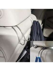4pcs Stainless Steel Car Hooks, Seat Back Hanger, Non-Magnetic Dual Hooks With Silicone Anti-Slip Pad, Tightly Fit Headrest Rod, No Noise During Driving - Stainless Steel Hooks - View 1